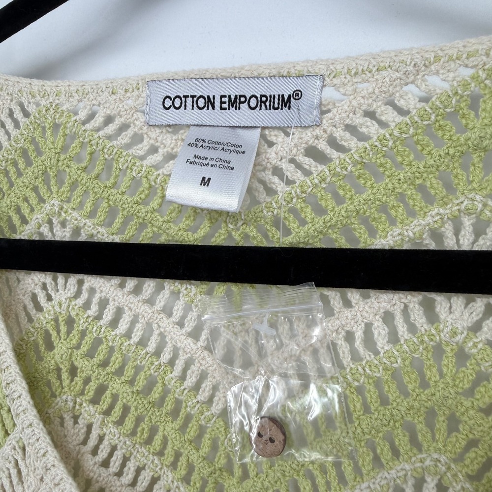COTTON EMPORIUM BUTTON FRONT CROCHET VEST TANK MEDIUM NWT IVORY GREEN - Picture 2 of 5